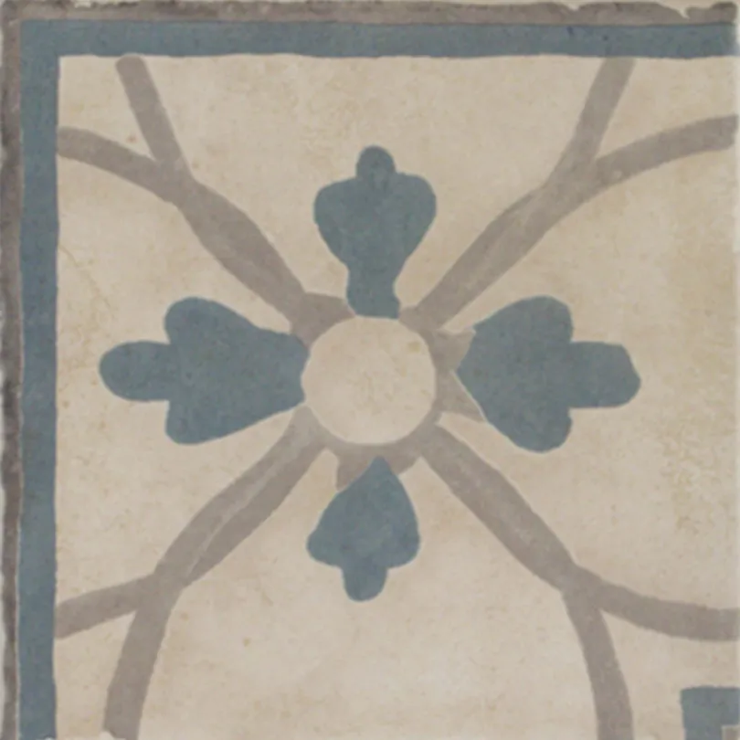 Piastrella decorata cementina angolo fiore blu