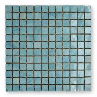 Piastrelle mosaico lucide turchese 2x2 cm su rete