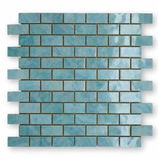 Piastrelle mosaico lucide turchese 2x5 cm su rete