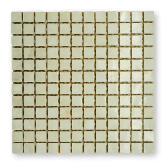 Piastrelle mosaico lucide bianco avorio 2x2 cm su rete