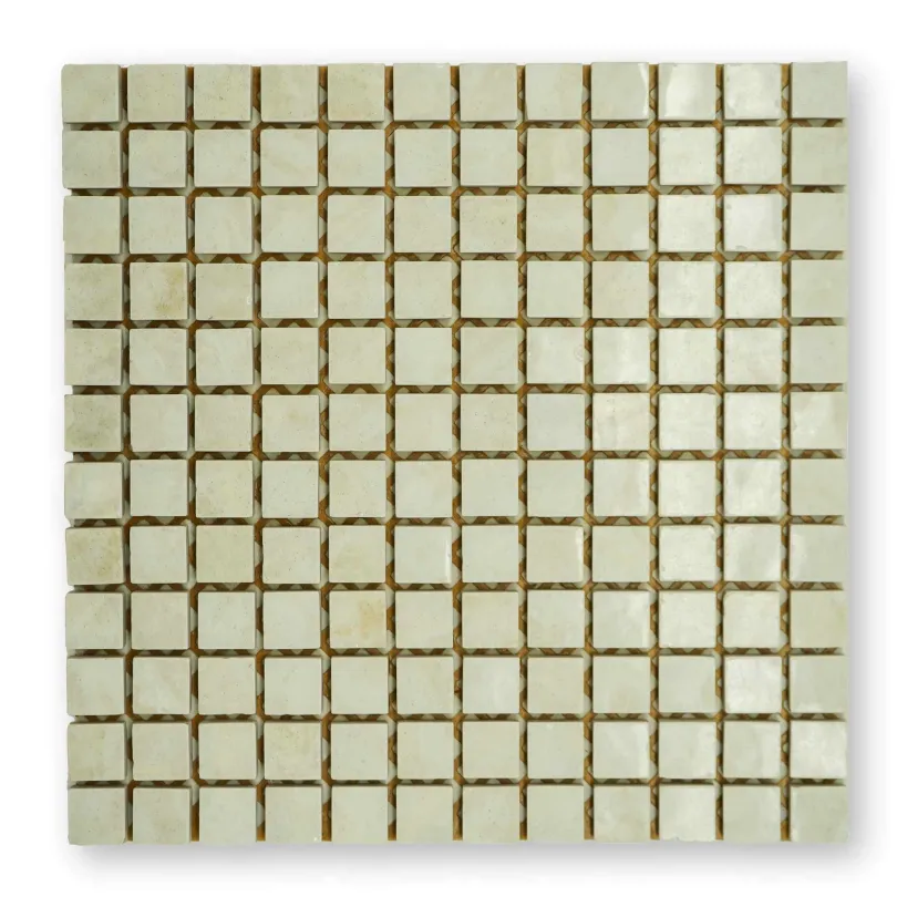 Piastrelle mosaico lucide bianco avorio 2x2 cm su rete