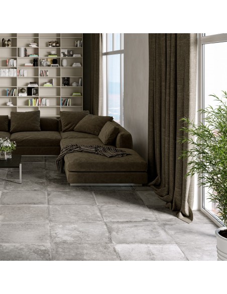 Gres porcellanato effetto cemento antico grigio 60x60 cm